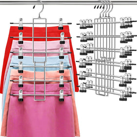 Lumigens pants hangers with clips show a 6-tier setup for organized wardrobes.