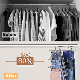 Lumigens stackable hangers with clips help keep outfits organized.