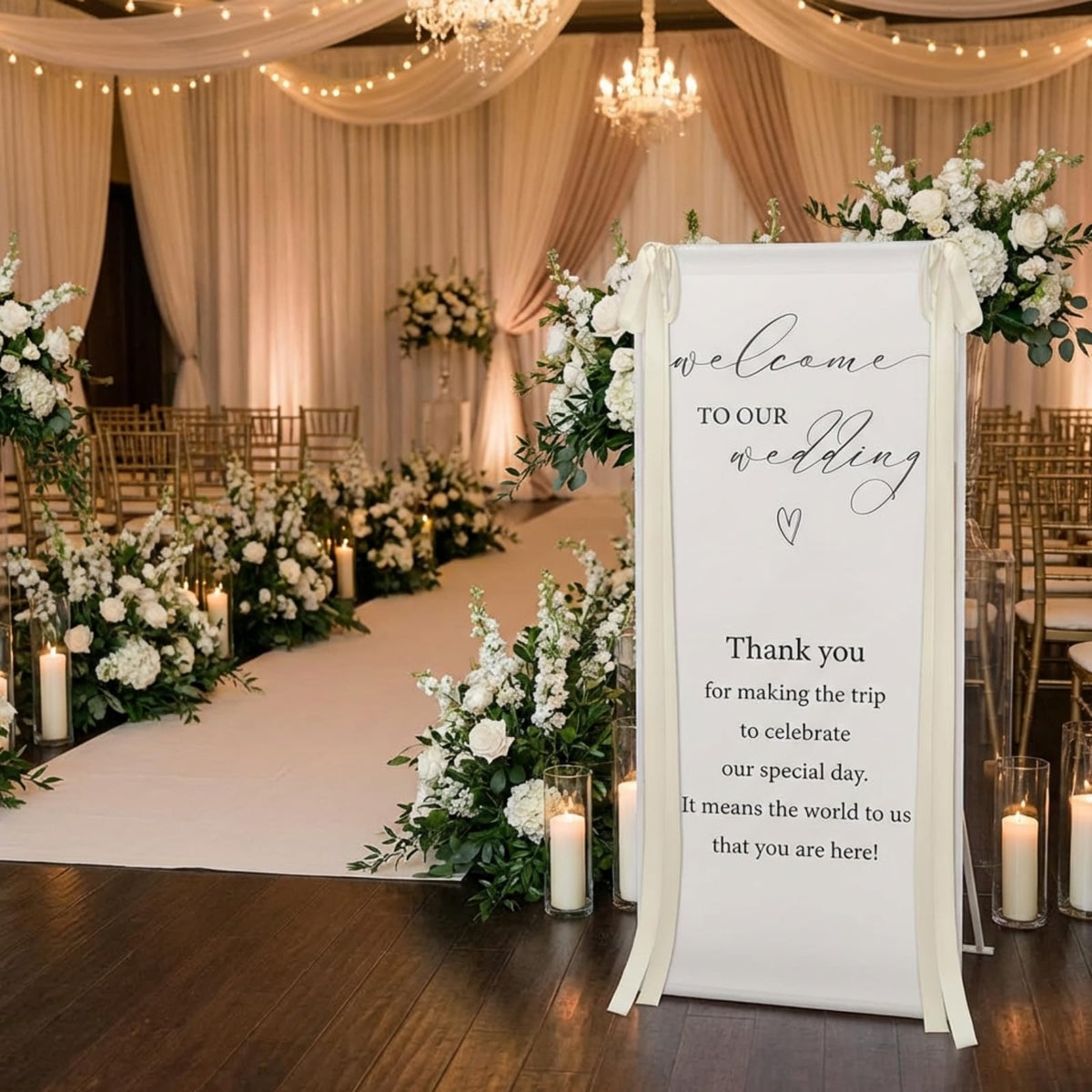 Lumina Garden beige satin ribbon detail for an elegant binding or drape