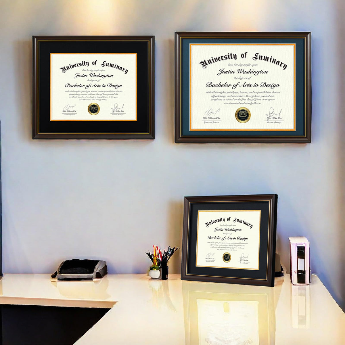 Luminary frame supports wall and tabletop display configurations