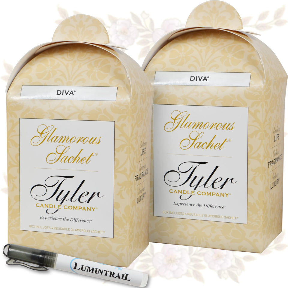 Lumintrail Tyler Candle Diva Dryer Sachets packaging ready for fragrant laundry use
