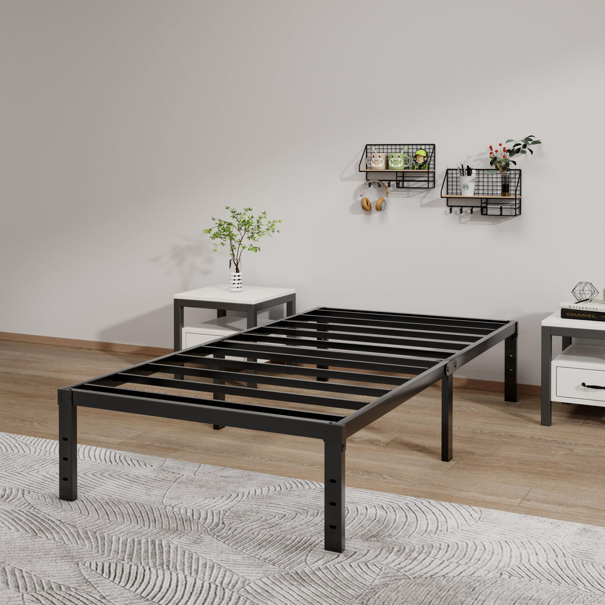 LUMUNANCE no-box-spring image demonstrates compatibility with various mattresses