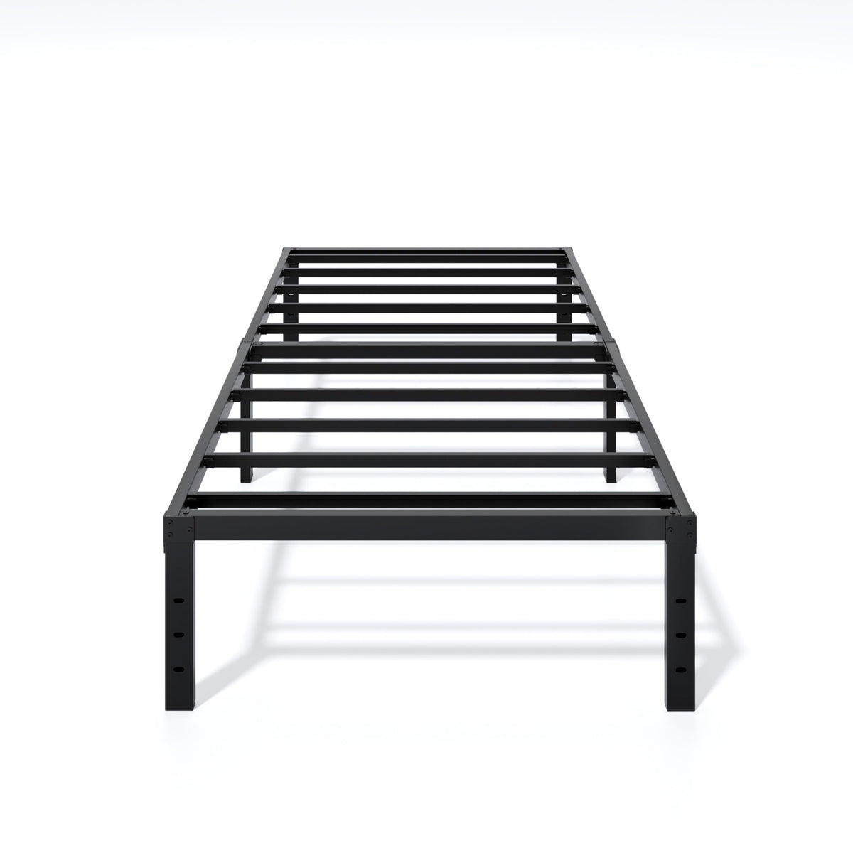 LUMUNANCE twin metal bed frame 14-inch side view highlights sturdy frame and minimalist design