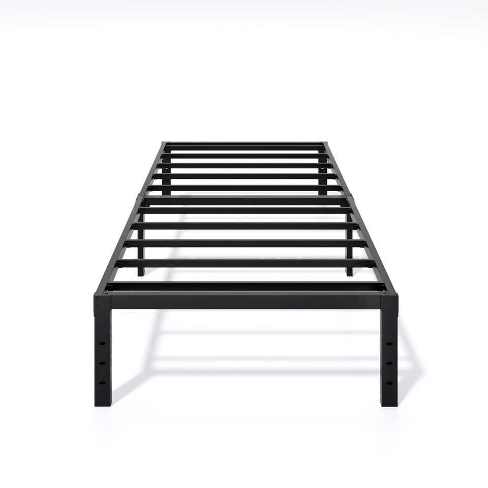 LUMUNANCE twin metal bed frame 14-inch side view highlights sturdy frame and minimalist design