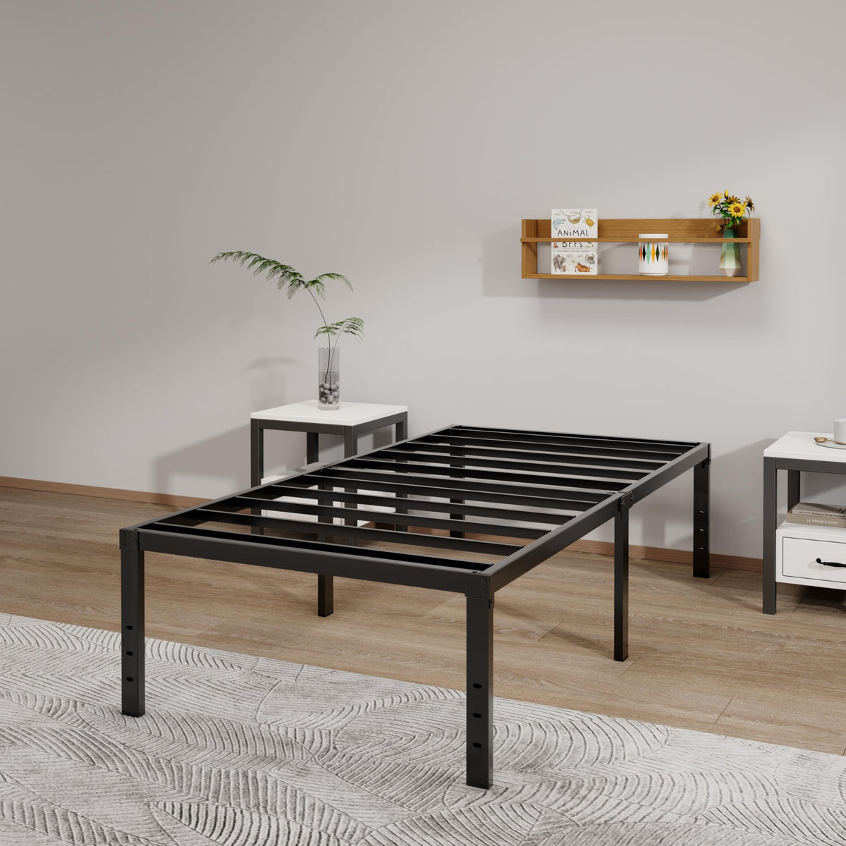 LUMUNANCE Twin XL bed frame demonstrates box-spring-free support for diverse mattresses.