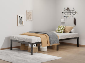 LUMUNANCE Twin XL bed frame side profile, showcasing solid metal construction