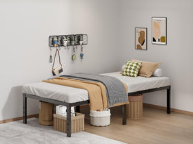 LUMUNANCE Twin XL metal bed frame side view shows sturdy construction for quiet sleep.