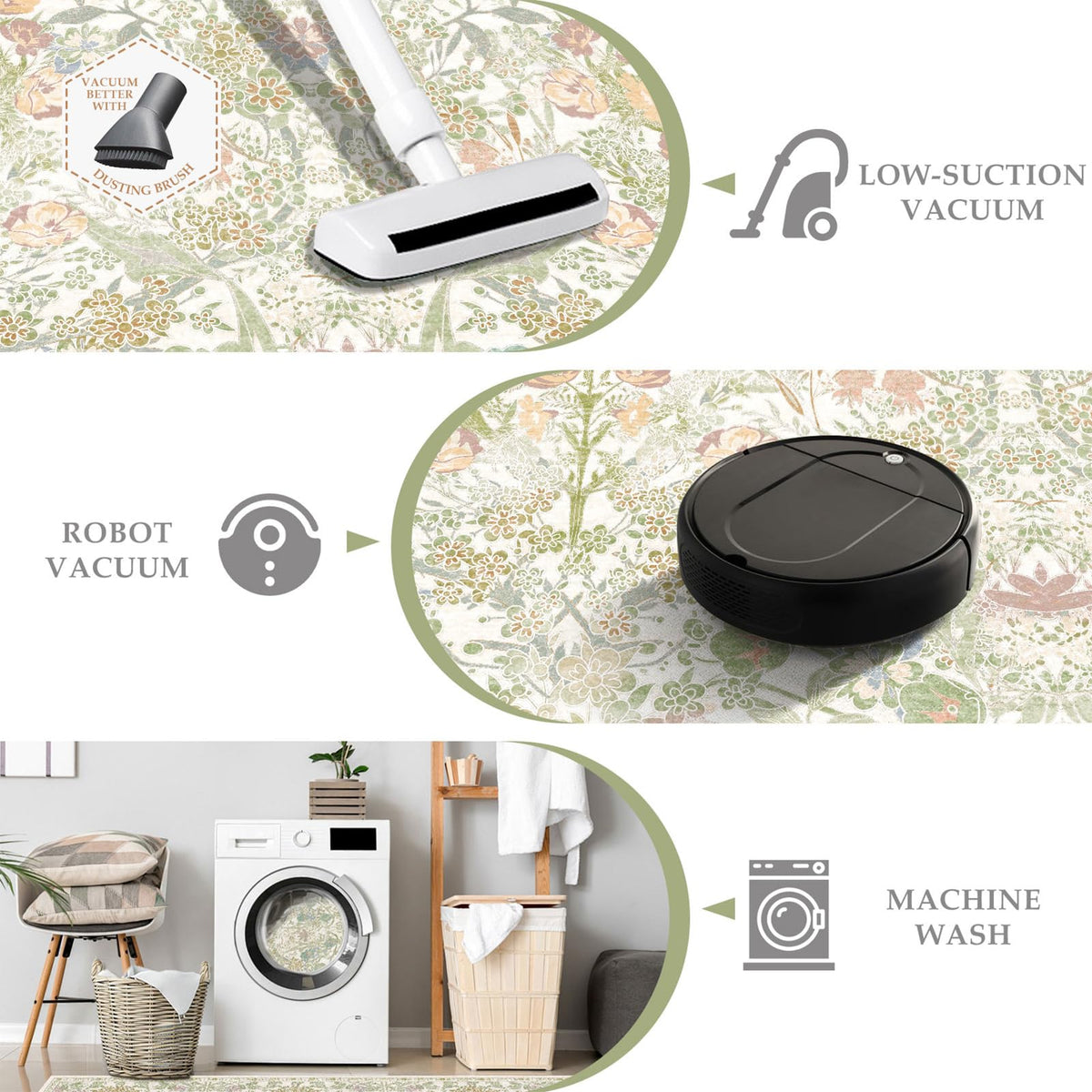 Low-pile design of Lunasun rug slides under furniture for easy setup.
