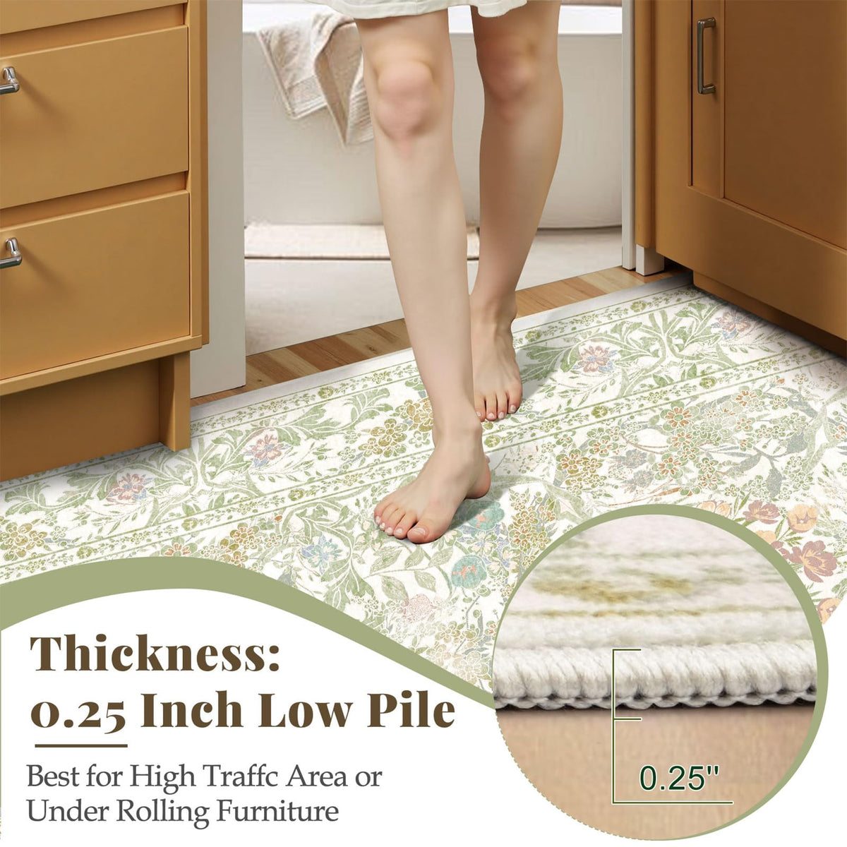 Machine-washable Lunasun rug shown for quick freshness after traffic.