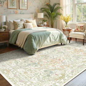 Lunasun sage-green boho rug 8x10 adds cozy bedroom style and texture.