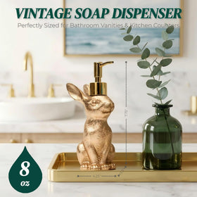 Lune Cle vintage gold bunny figurine adds charm to vanity.