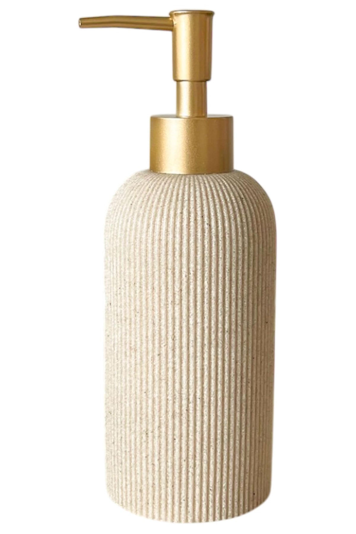 LUNESTELLA sand beige hand soap dispenser on bathroom vanity for elegant decor