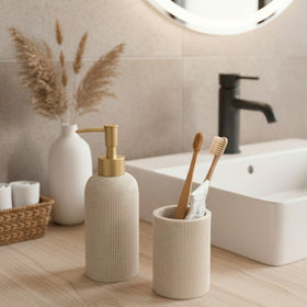 LUNESTELLA sandstone texture dispenser highlights durable resin and stylish finish