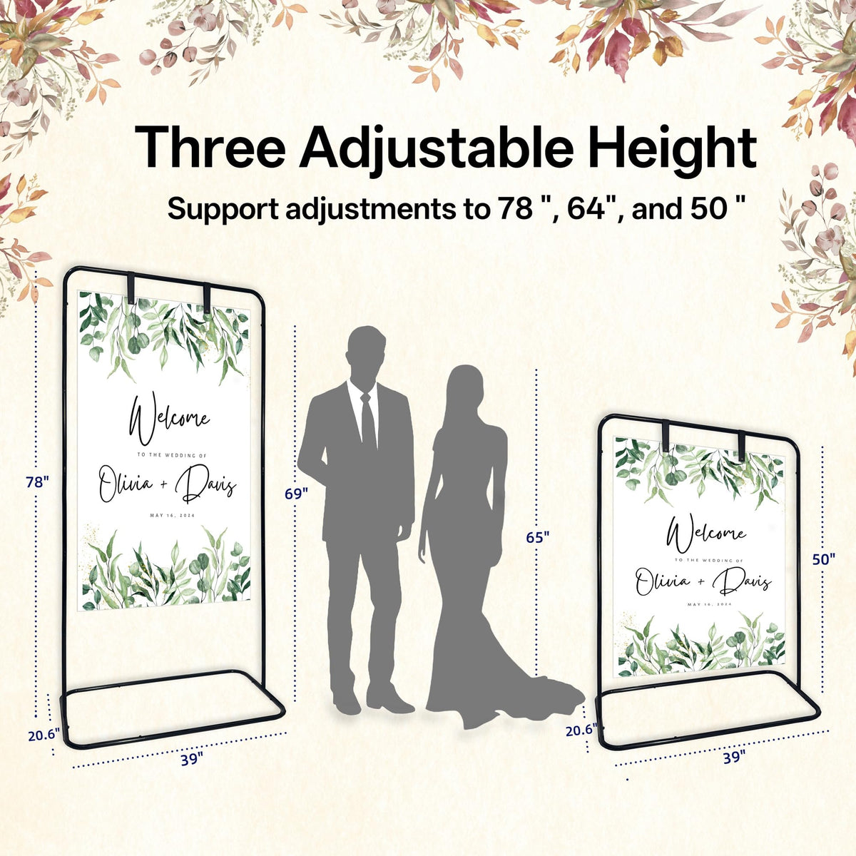 Lunirith welcome sign stand 64-inch height for versatile ceremony displays.