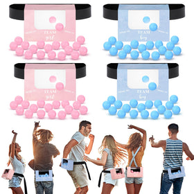 Lunmon gender reveal boxes ready for four players at a baby shower.