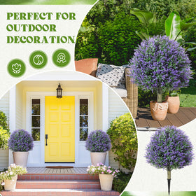 Close-up of Lunmon lifelike boxwood with lavender accent.