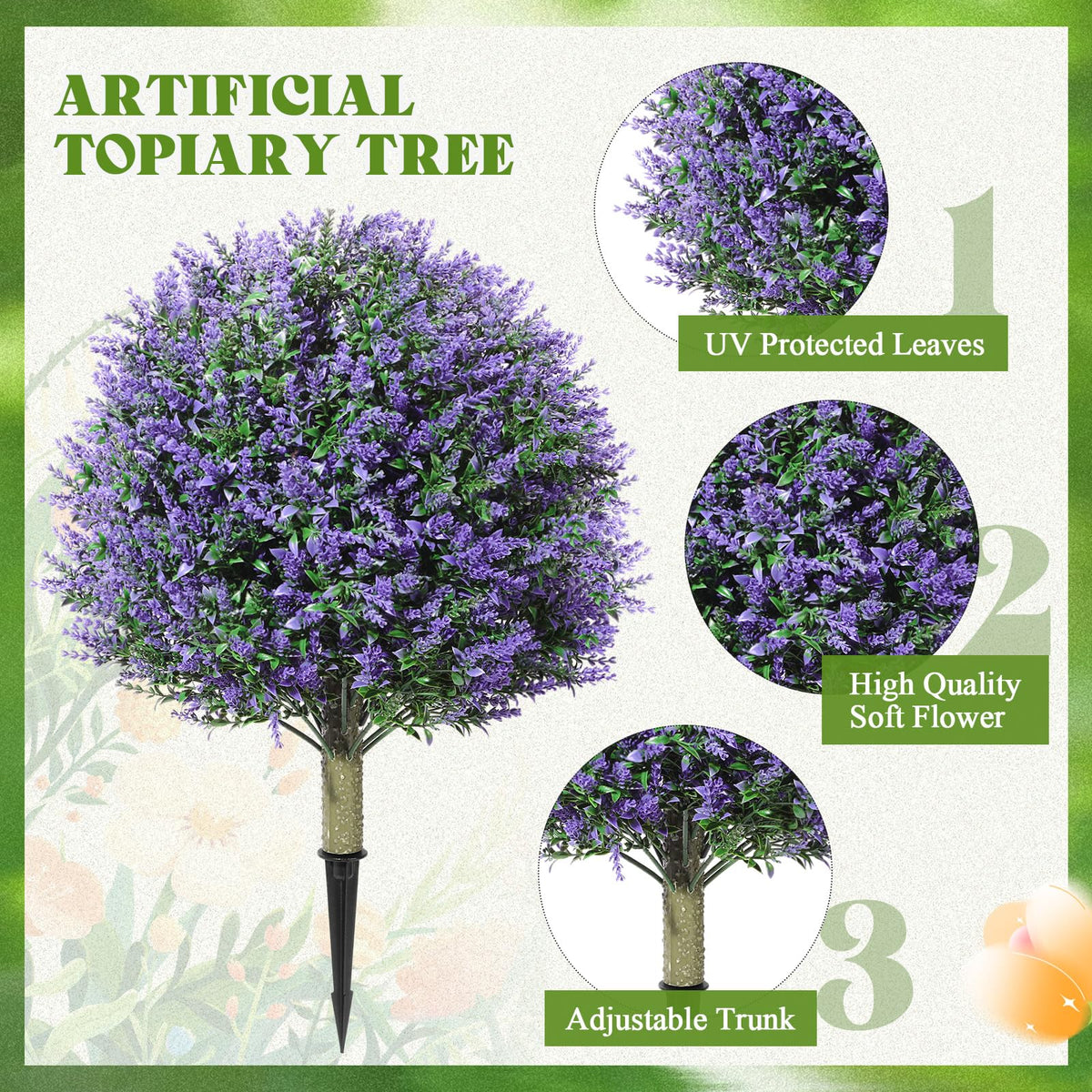 Outdoor garden decor setup using Lunmon topiary balls.