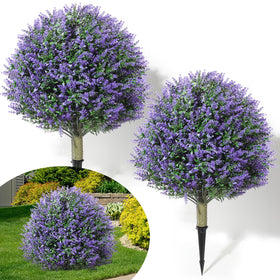 Lunmon 2-pack 24-inch topiary ball with lavender-rose blooms for outdoor decor.