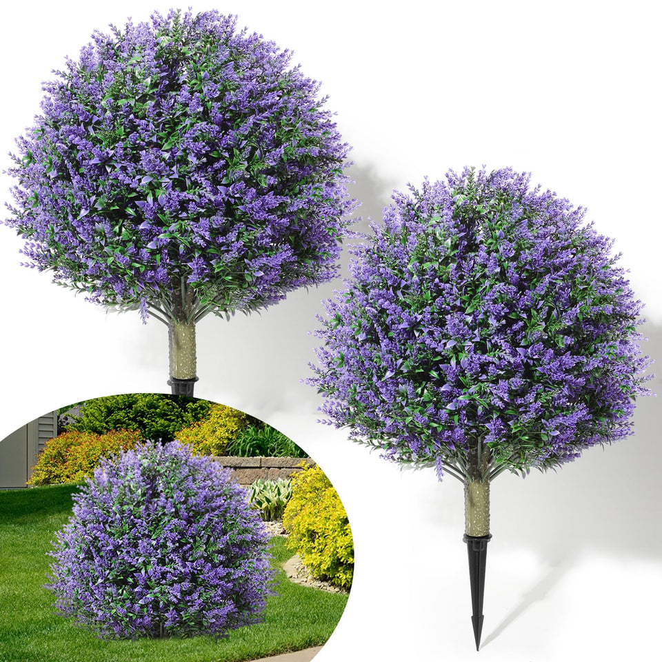 Lunmon 2-pack 24-inch topiary ball with lavender-rose blooms for outdoor decor.