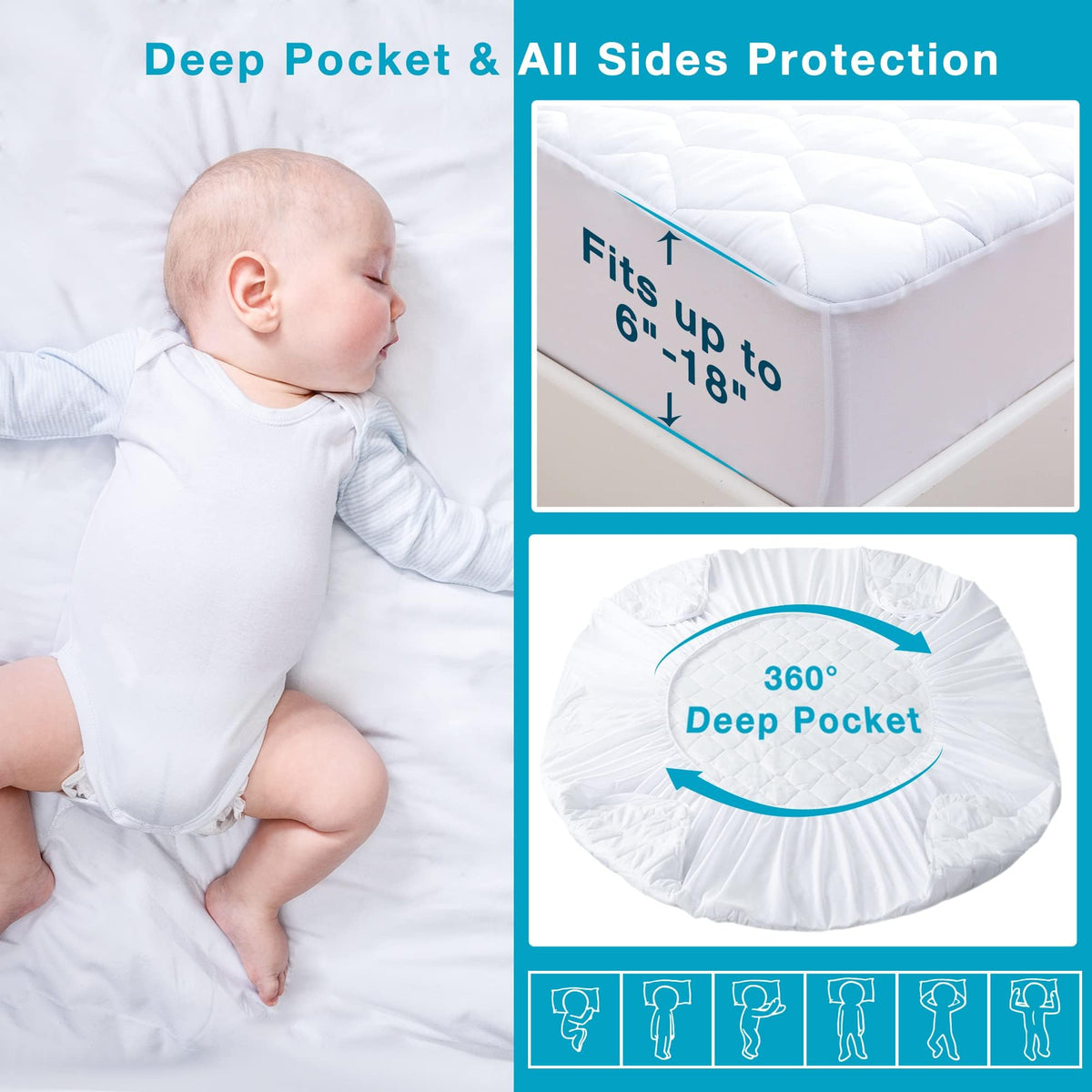 Lunsing deep-pocket design keeps the protector securely in place all night.