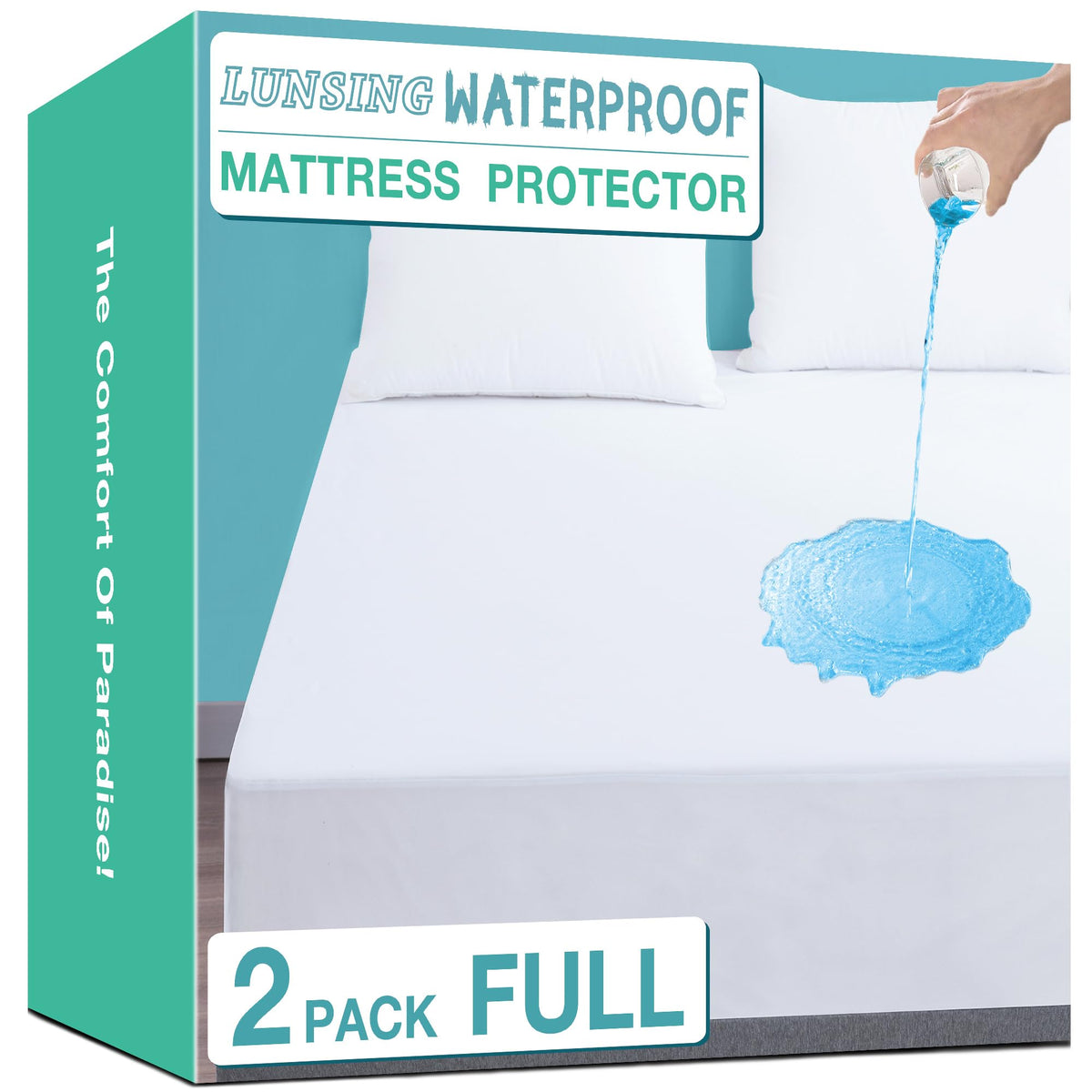 Lunsing Soft 2-Pack Waterproof Mattress Protector guards against spills for long-lasting defense.
