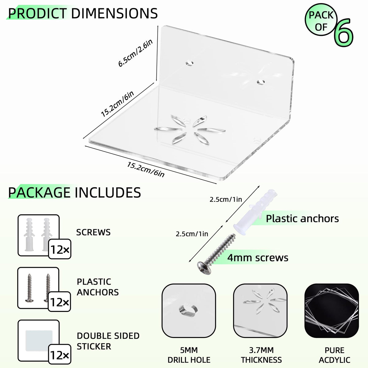 LUOBAO 6-inch corner clear acrylic wall shelf fits tight spaces