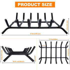 Luoieo fireplace grate side view highlights thick welds and solid legs for durability.