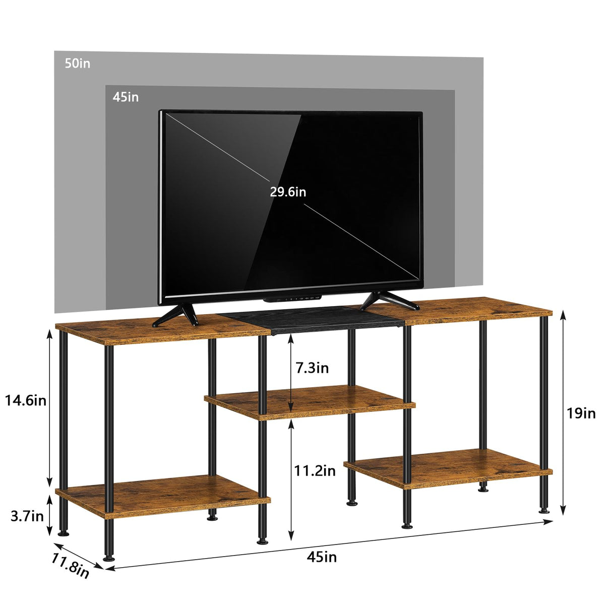 Luplom stand with three-tier storage for devices and media accessories