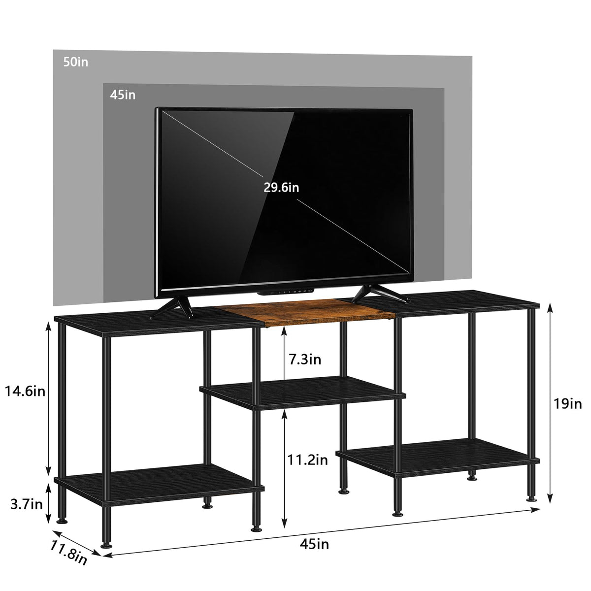 Luplom storage shelves neatly organize media devices and decor.