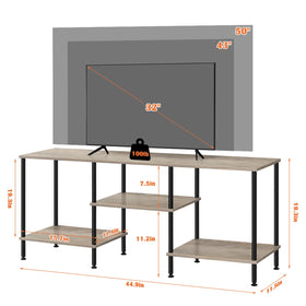 Luplom rustic-grey 3-tier open shelves designed for media storage and tidy cables.