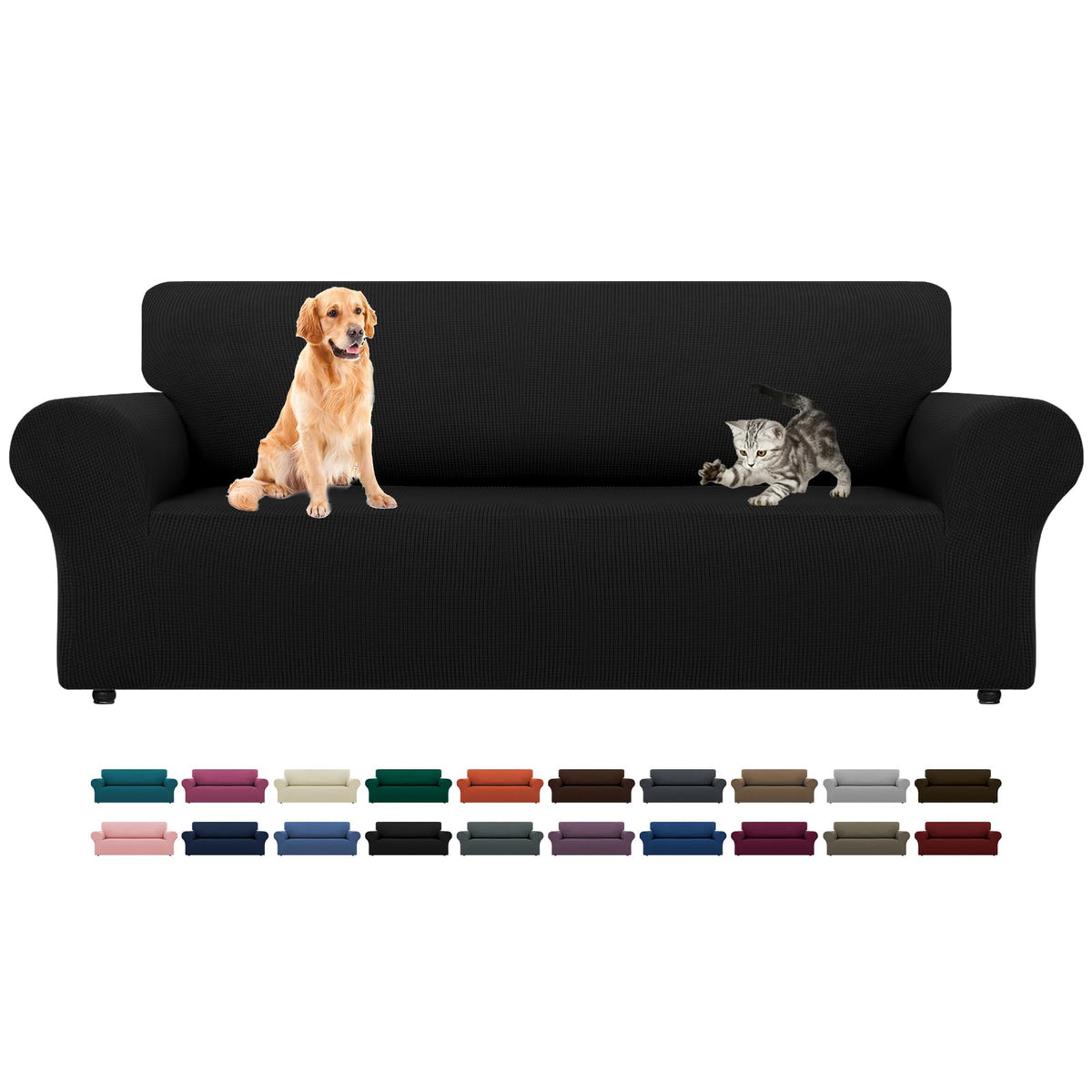 LURKA stretch sofa slipcover front view for large 3-cushion sofas with a snug fit