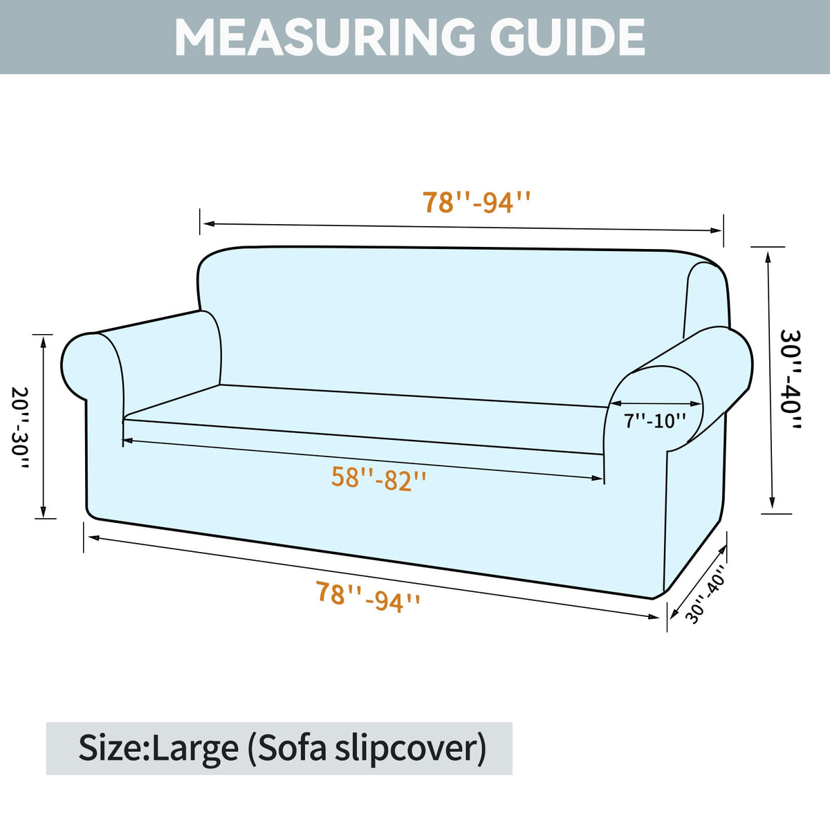 LURKA stretch sofa slipcover side view showing secure elastic bottom