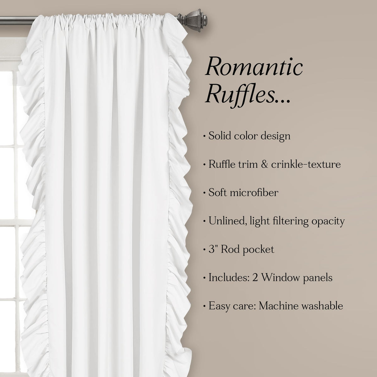 Lush Decor Reyna panels styled in a bedroom create a romantic, cottage-chic backdrop