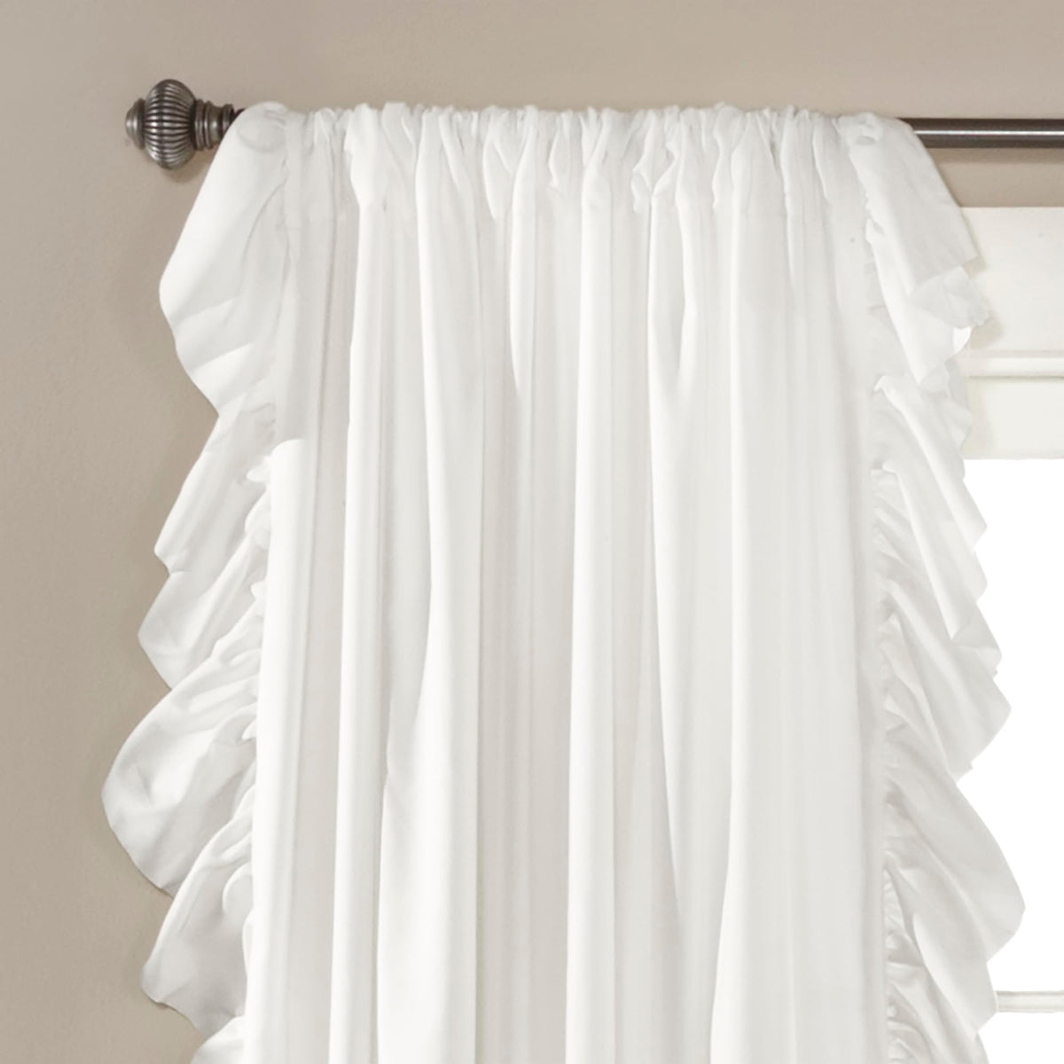 Lush Decor Reyna ruffle close-up shows delicate cascades, enhancing room charm