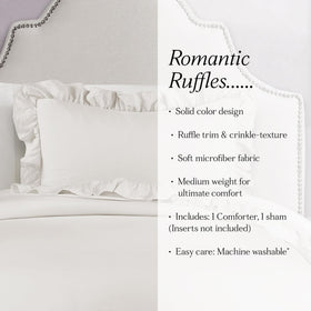 Reyna White microfiber bedding is easy to care for and machine washable
