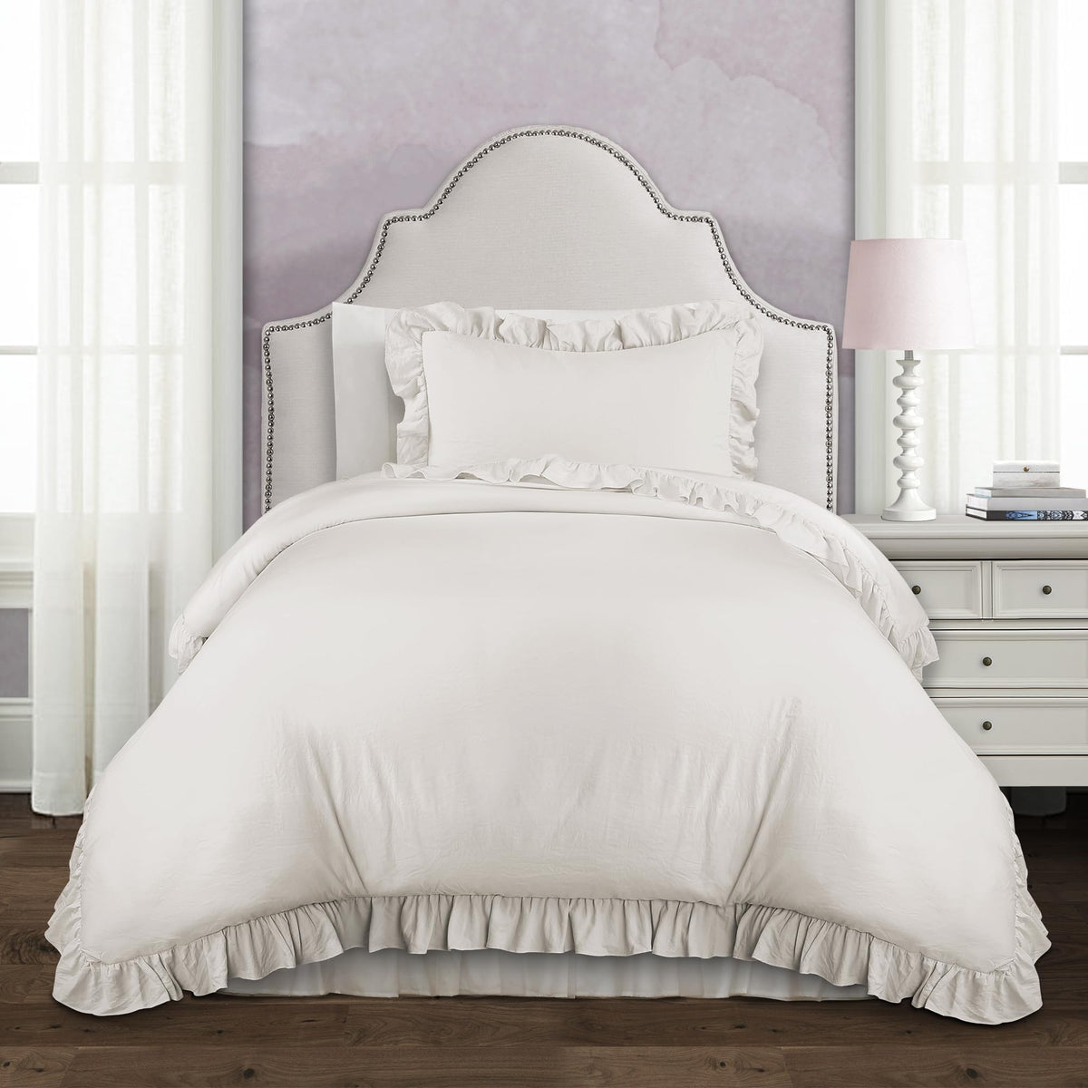 Lush Decor Reyna White comforter with ruffle edge for cozy elegance