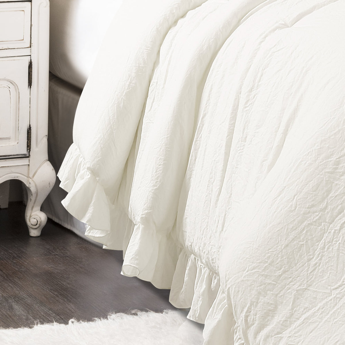 Reyna White bedding in neutral tones for minimalist and cottage interiors