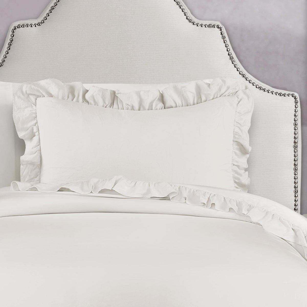 Lush Decor Reyna White pillow sham with matching ruffle detail