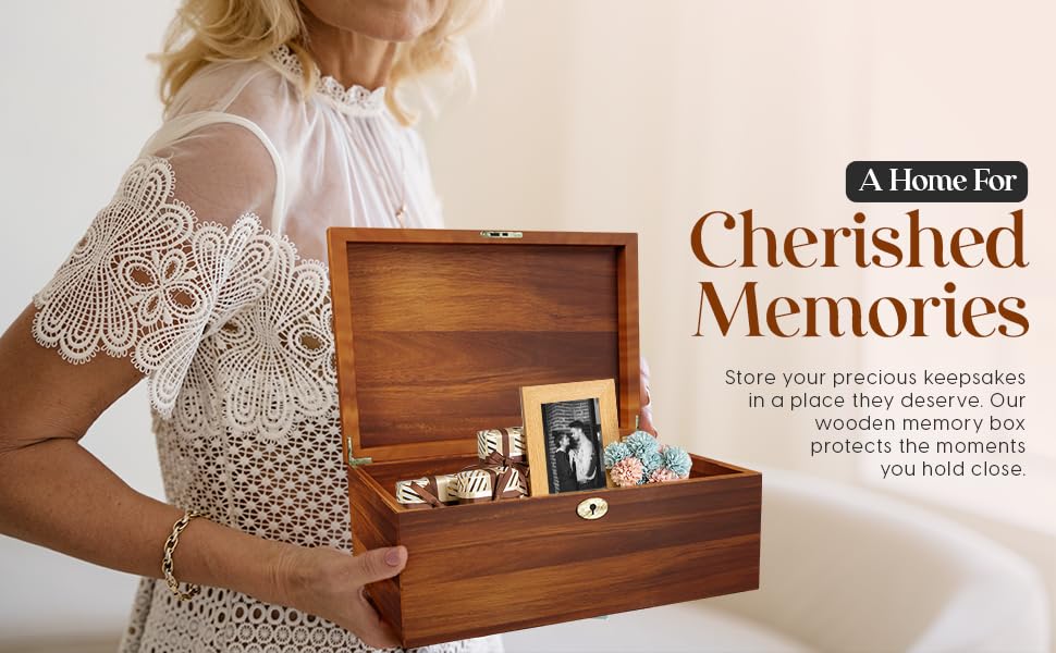 LUSH & STYLE memory box displayed on a shelf beside photos.