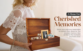 LUSH & STYLE memory box displayed on a shelf beside photos.