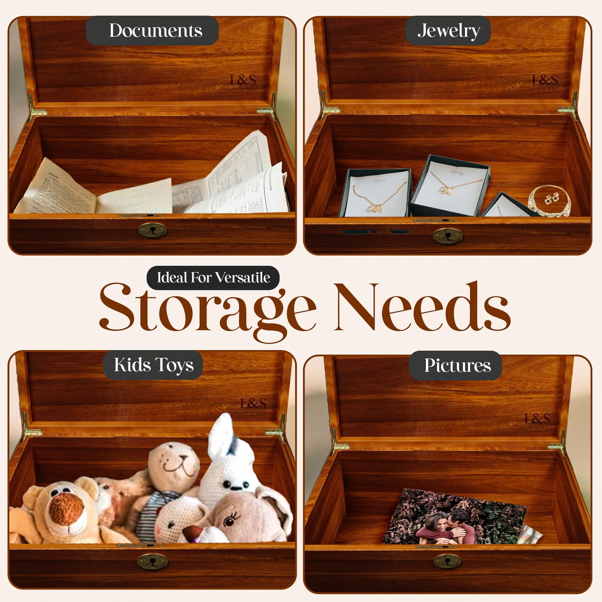 LUSH & STYLE spacious interior holds photos, letters, and small mementos.