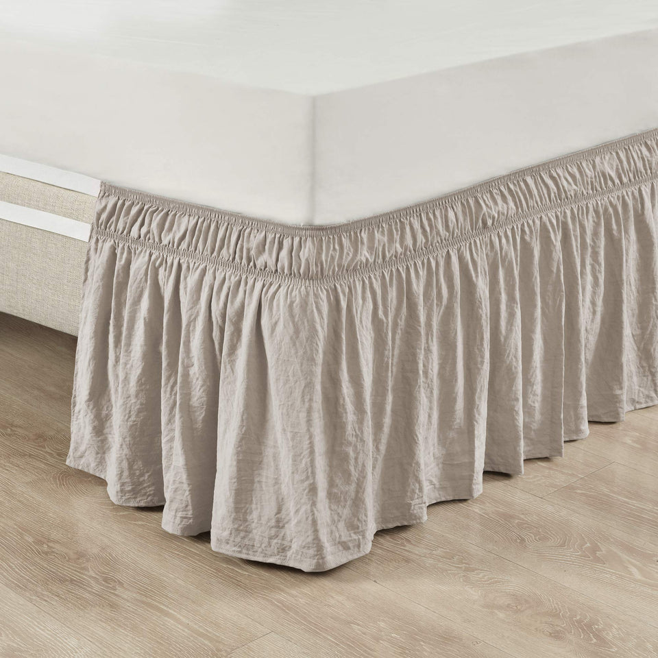 Lush Decor ruched ruffle wrap-around bed skirt installed with ease, concealing under-bed storage