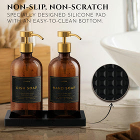 LUSSPA black silicone tray keeps bottles neatly organized on the sink.