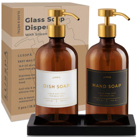 LUSSPA dispenser set offers easy daily dispensing for soap and lotion.