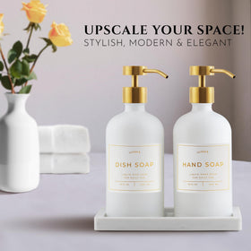LUSSPA glass dispenser pumps with brushed gold finish for easy one handed operation