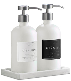 LUSSPA glass dispenser with silicone tray keeps counters tidy and stylish