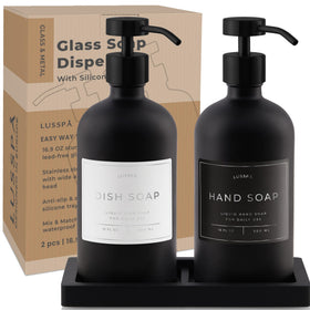 Elegant glass dispensers elevate bathroom vanity or soap station