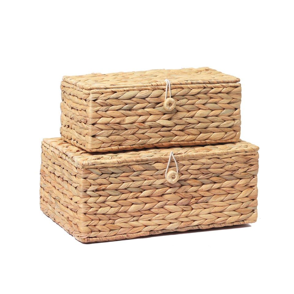 LUSYDECO rectangular wicker bin with lid for large storage and dust protection