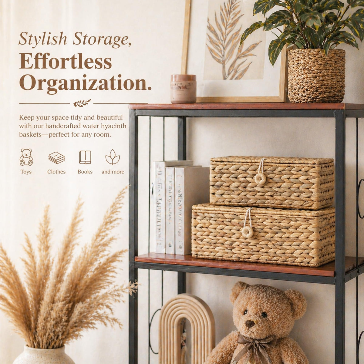 LUSYDECO rectangular wicker bin with lid offers medium storage for essentials