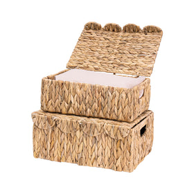 LUSYDECO two-piece scalloped-edge wicker baskets with lids for dust-free storage